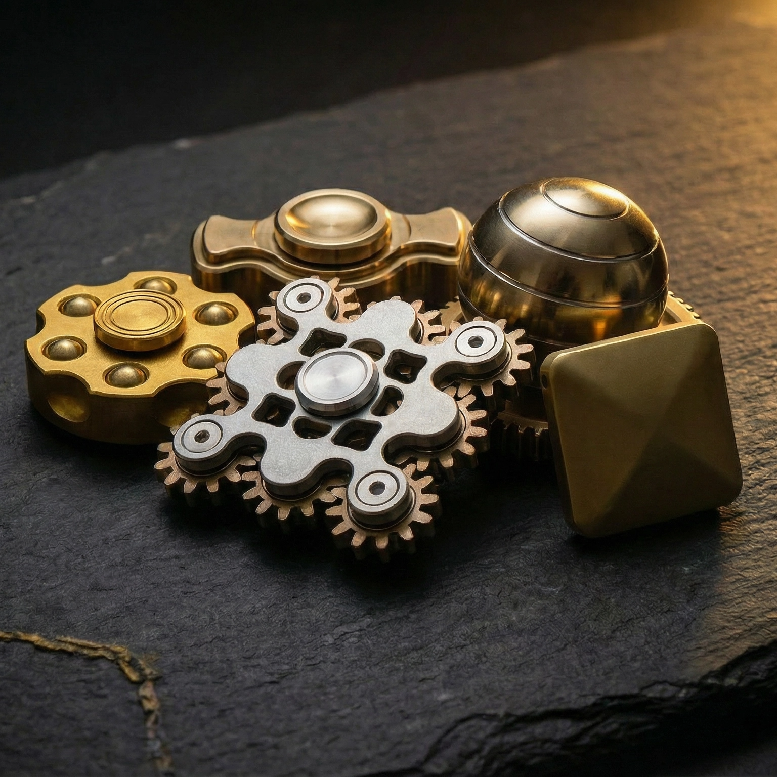 viser et billede af flere fidgets og spiners i guld