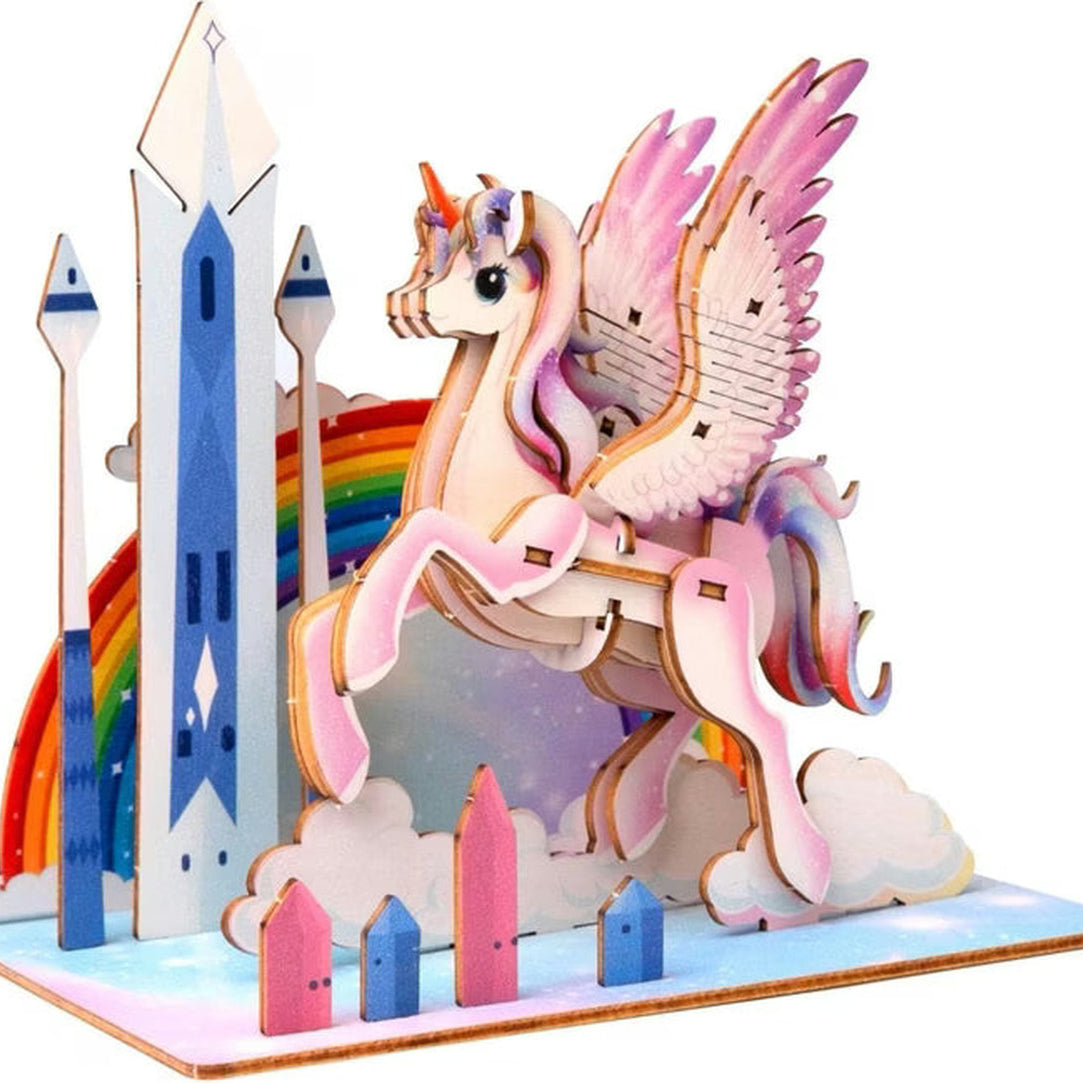 Unicorn 3D Puzzle fra EscapeWelt – 3D Træpuslespil for Kids vist som samlet model