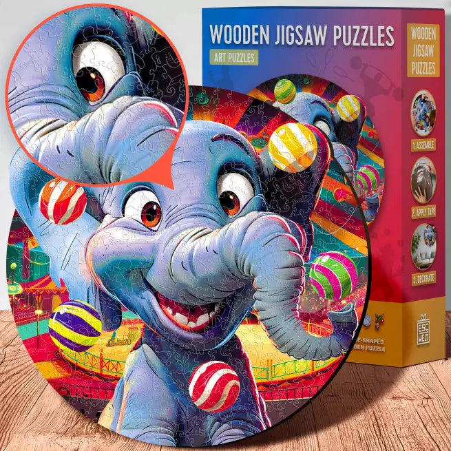 Detaljebillede af Funny Elephant Puzzle 200 pieces fra EscapeWelt – Træpuslespil