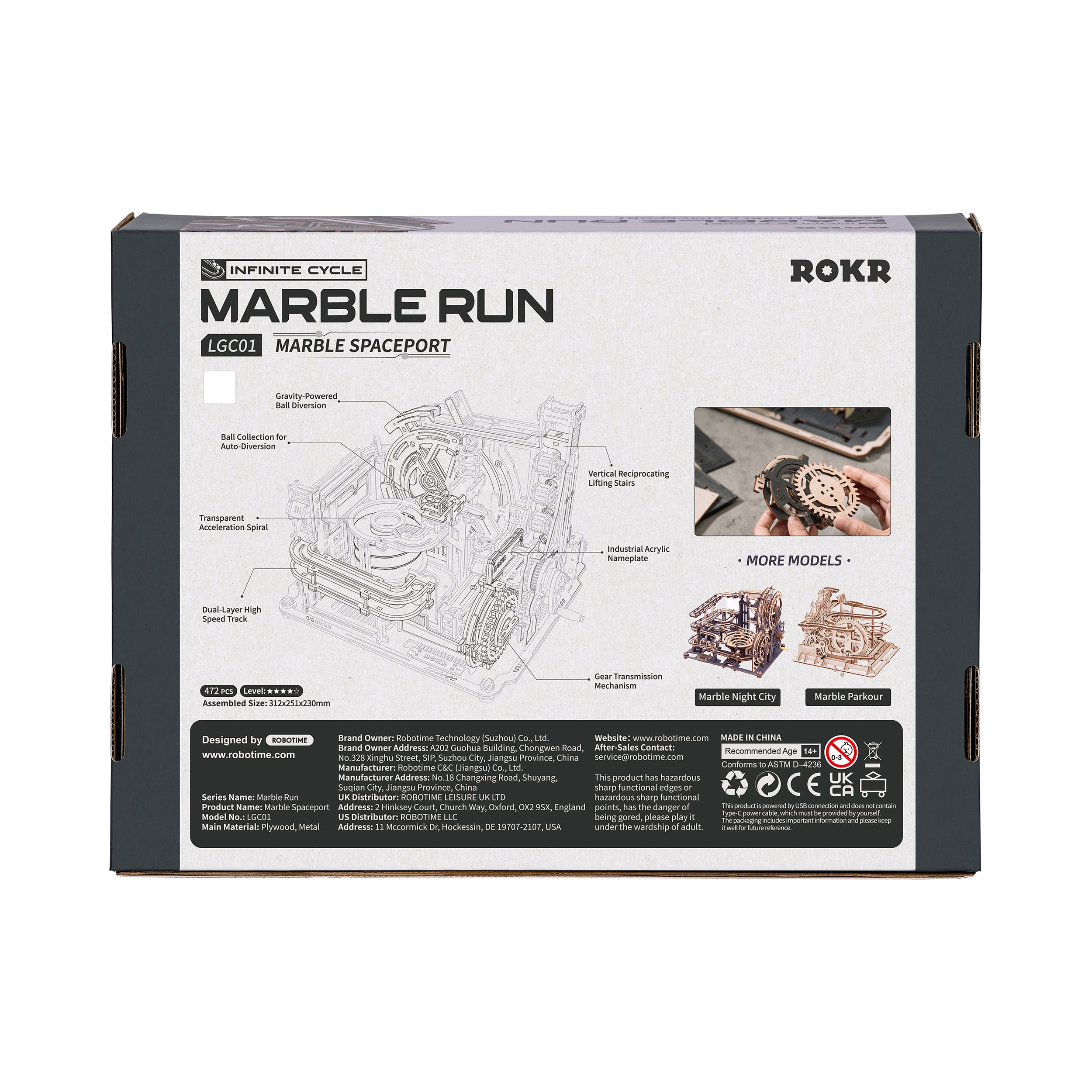 Emballage til ROKR Marble Spaceport – Mekanisk 3D Kuglebane i Træ fra Puzzles & More