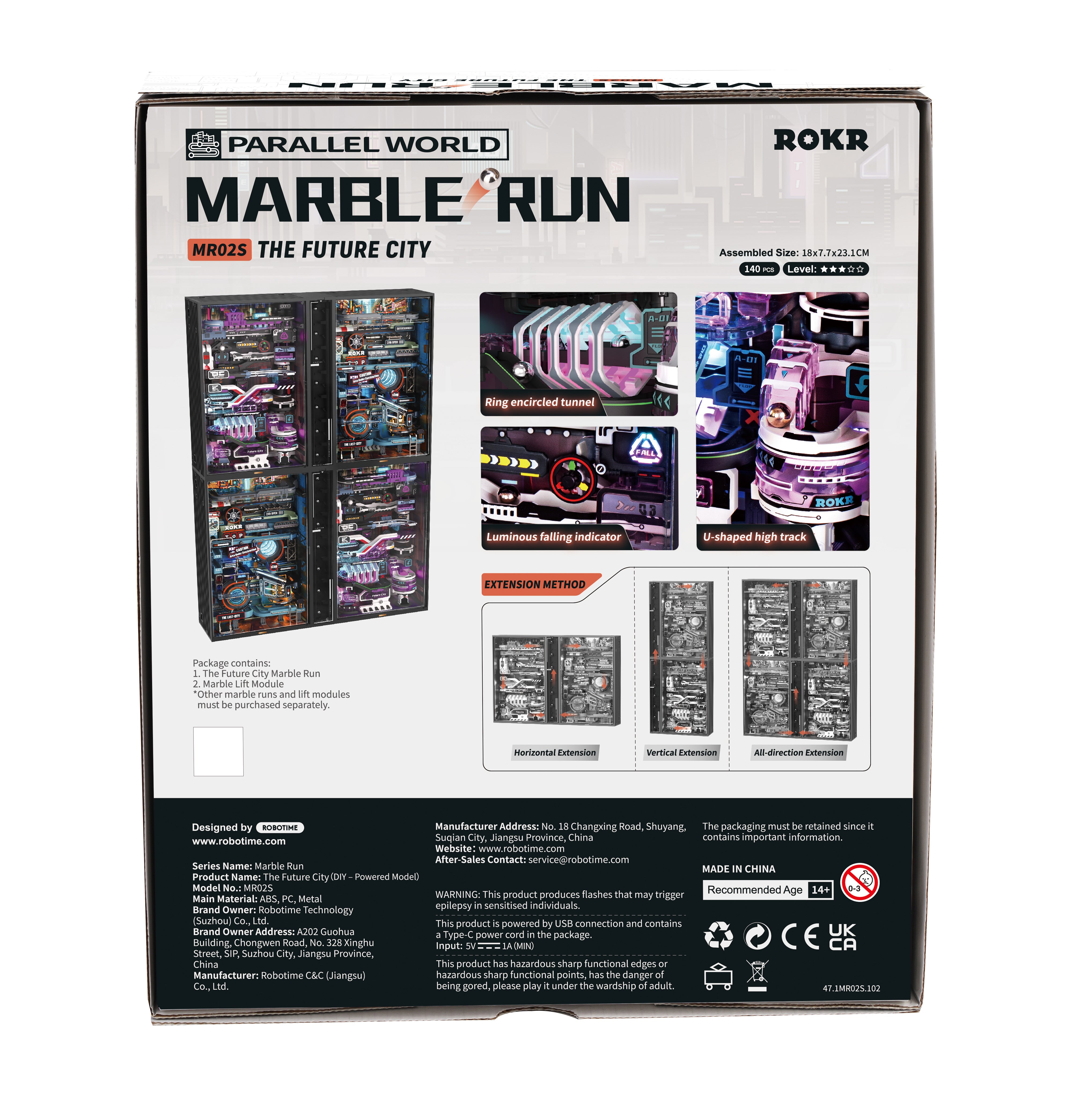 Emballage til ROKR The Future City – Mekanisk Marble Run 3D Puzzle fra Puzzles & More