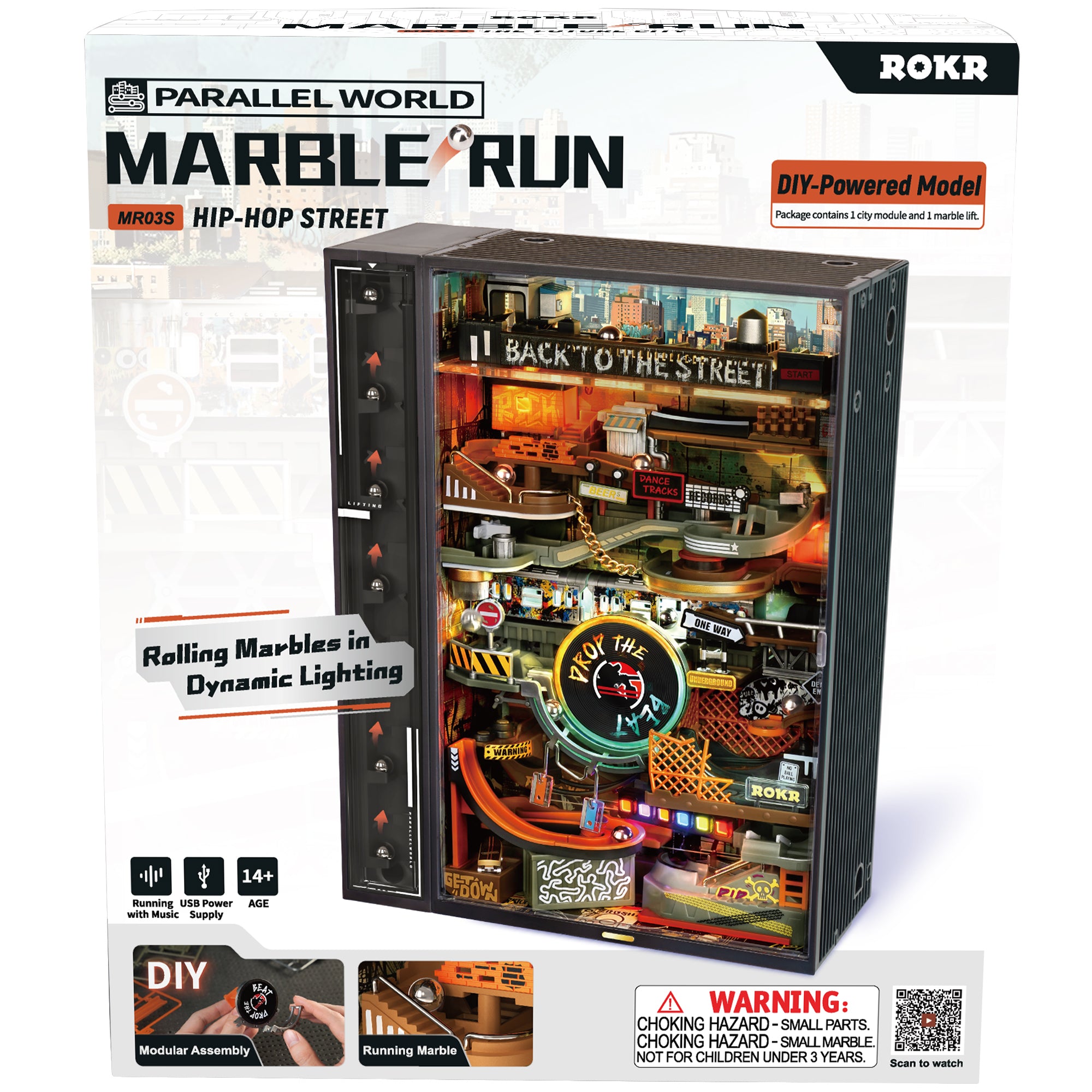 Emballage til ROKR Hip-Hop Street – Mekanisk Marble Run 3D Puzzle fra Puzzles & More