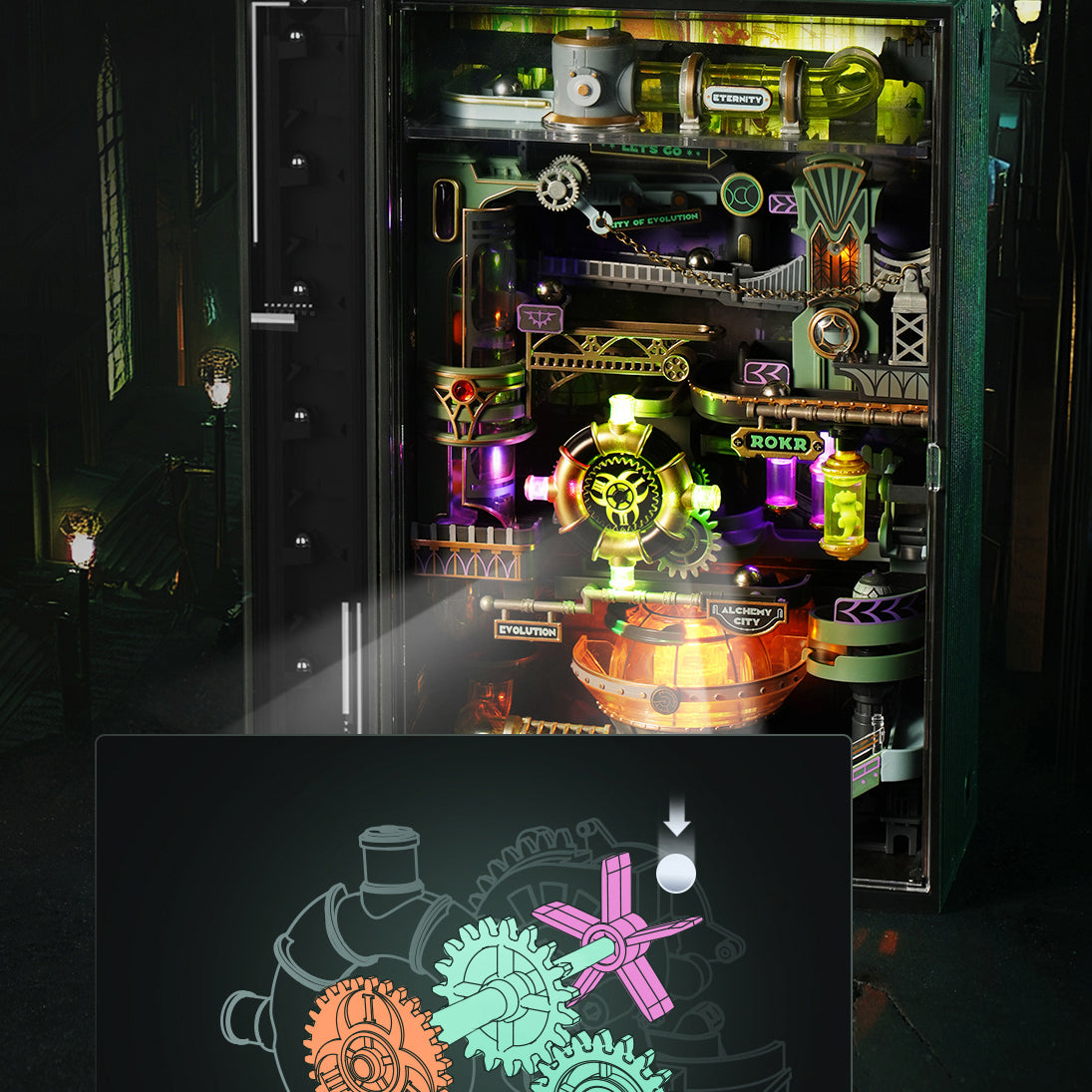 Detaljebillede af ROKR Alchemy City – Mekanisk Marble Run 3D Puzzle