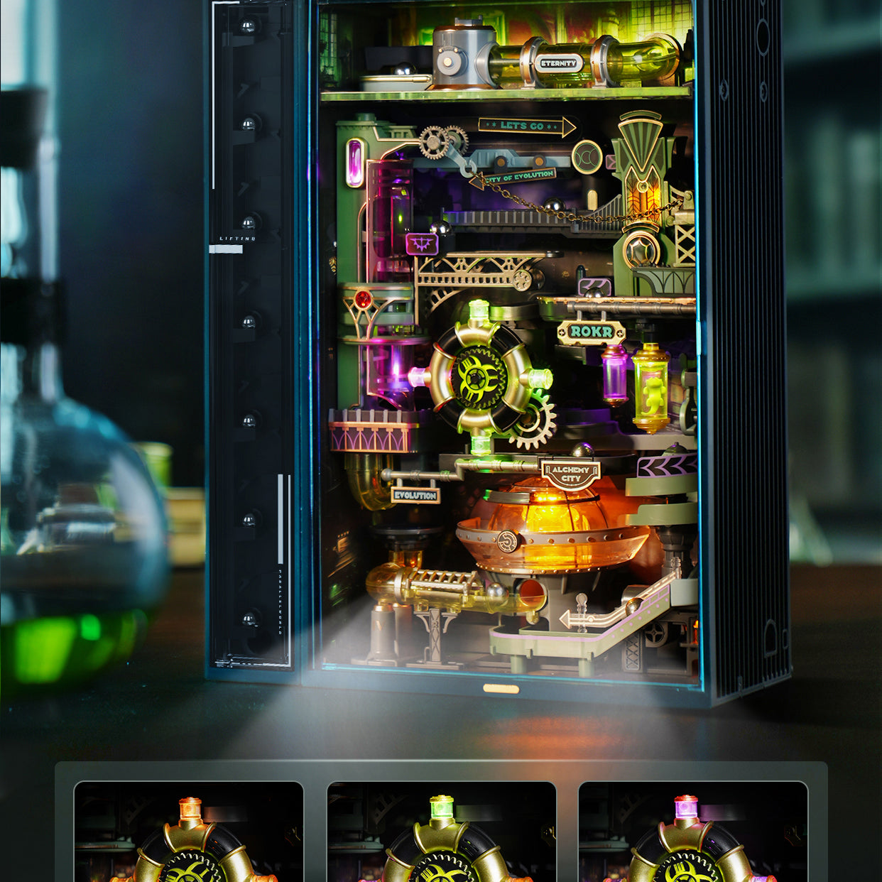 Detaljebillede af ROKR Alchemy City – Mekanisk Marble Run 3D Puzzle