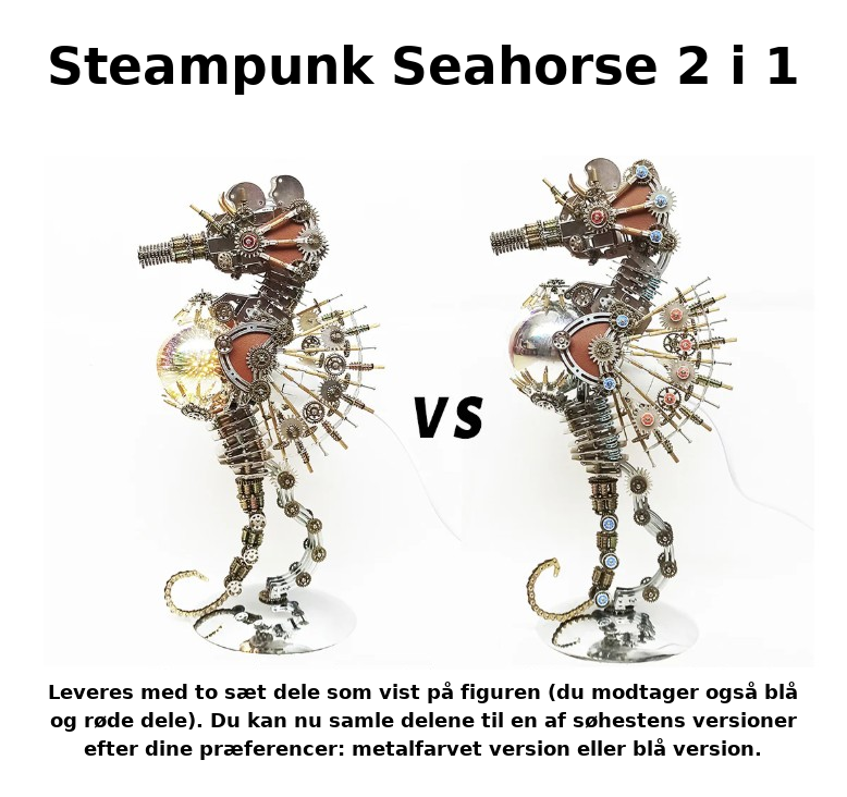Detaljebillede af 3D Steampunk Seahorse metal puzzle Med Lampe