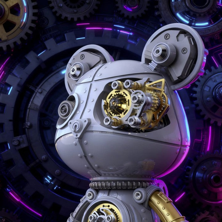 Detaljebillede af 3D Cyberpunk Mecha Bear White/Silver/Gold