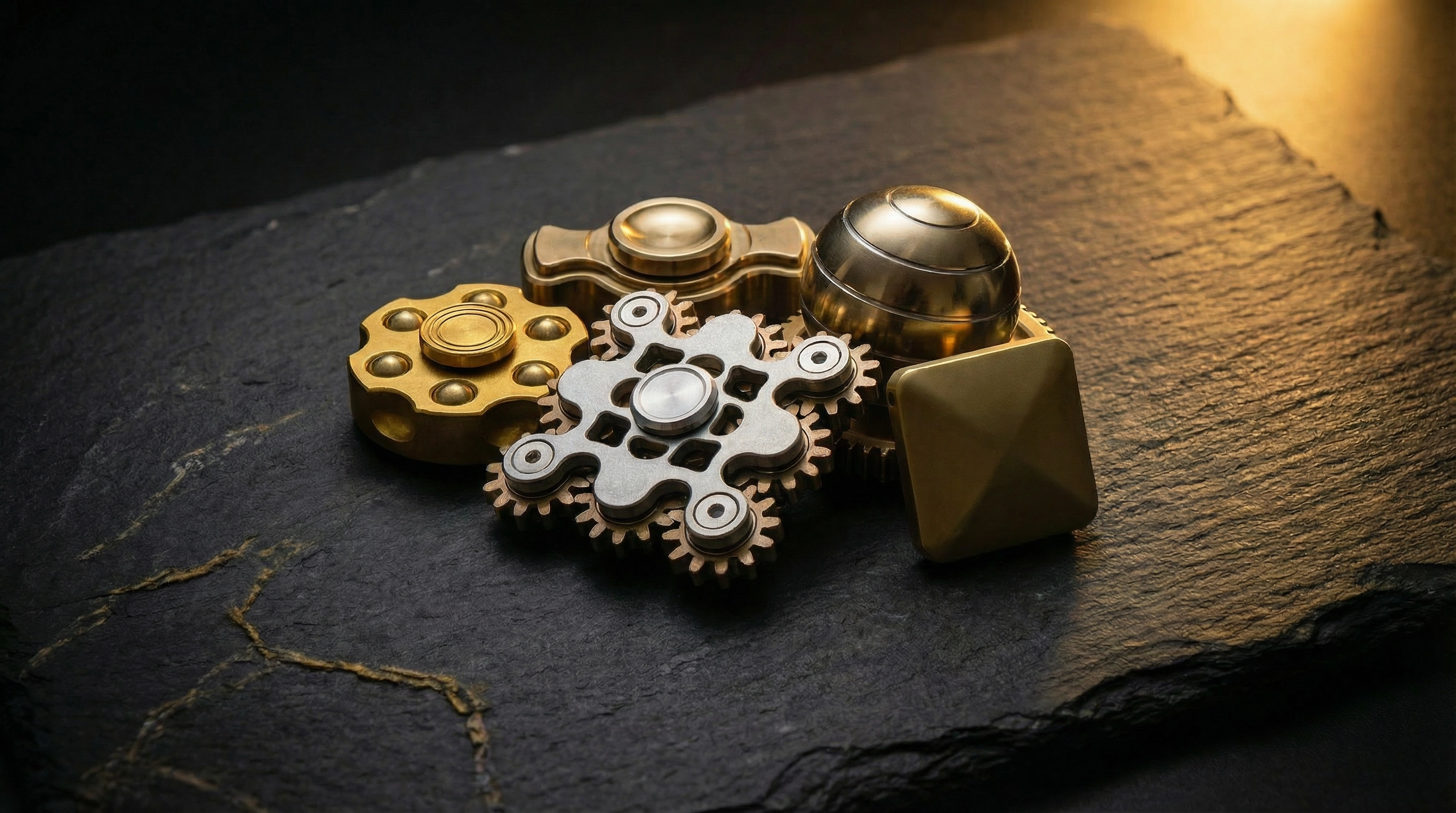 viser et billede af flere fidgets og spiners i guld