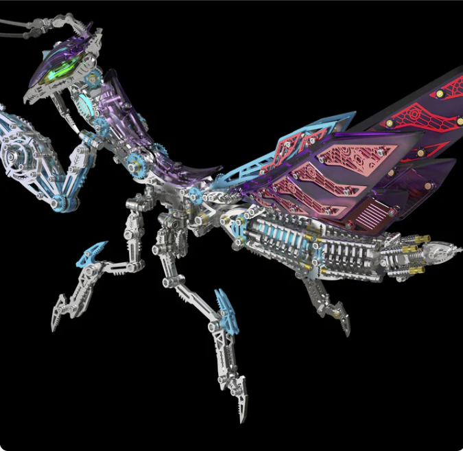 Detaljebillede af 3D Giant Praying Mantis Blue/Purple/Silver