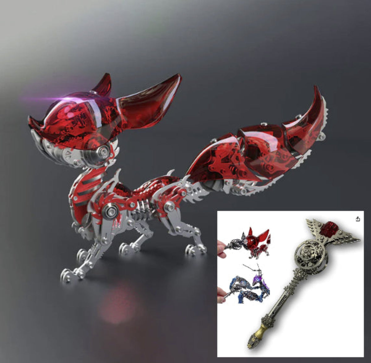 3D Fox metal puzzle + 3D Wand metal puzzle vist som samlet model