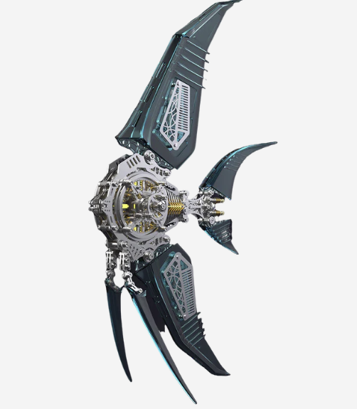 3D Angel Fish Blue metal puzzle vist som samlet model