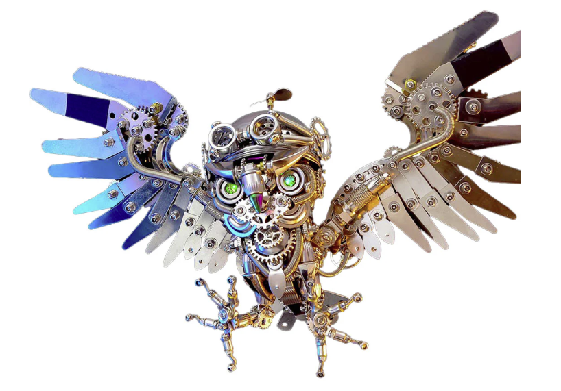 3D Steampunk Owl metal puzzle vist som samlet model