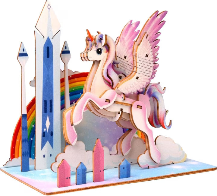 Unicorn 3D Puzzle fra EscapeWelt – 3D Træpuslespil for Kids vist som samlet model