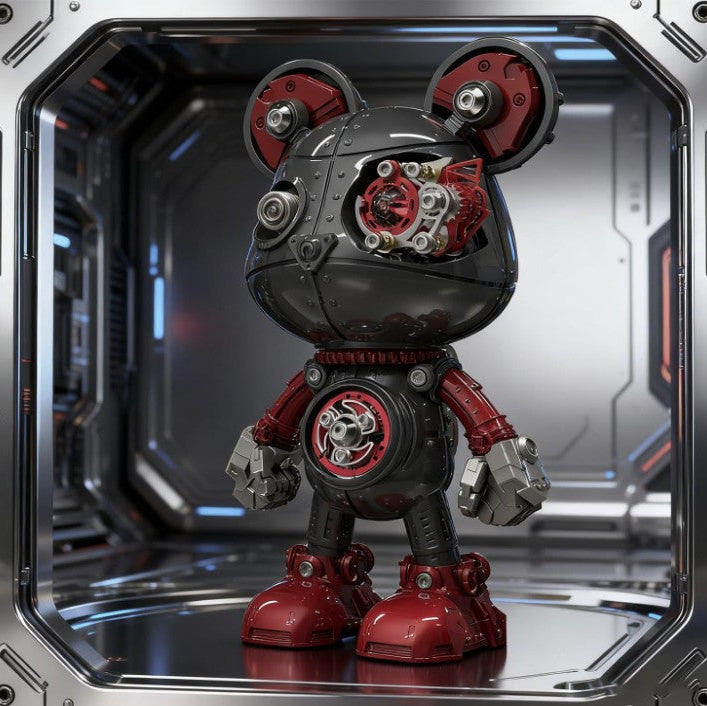 3D Cyberpunk Mecha Bear Red/Black vist som samlet model