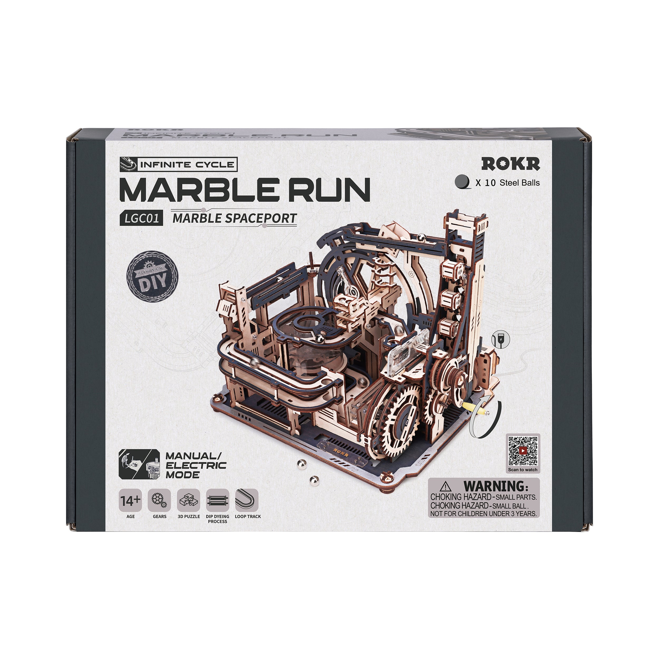 Emballage til ROKR Marble Spaceport – Mekanisk 3D Kuglebane i Træ fra Puzzles & More