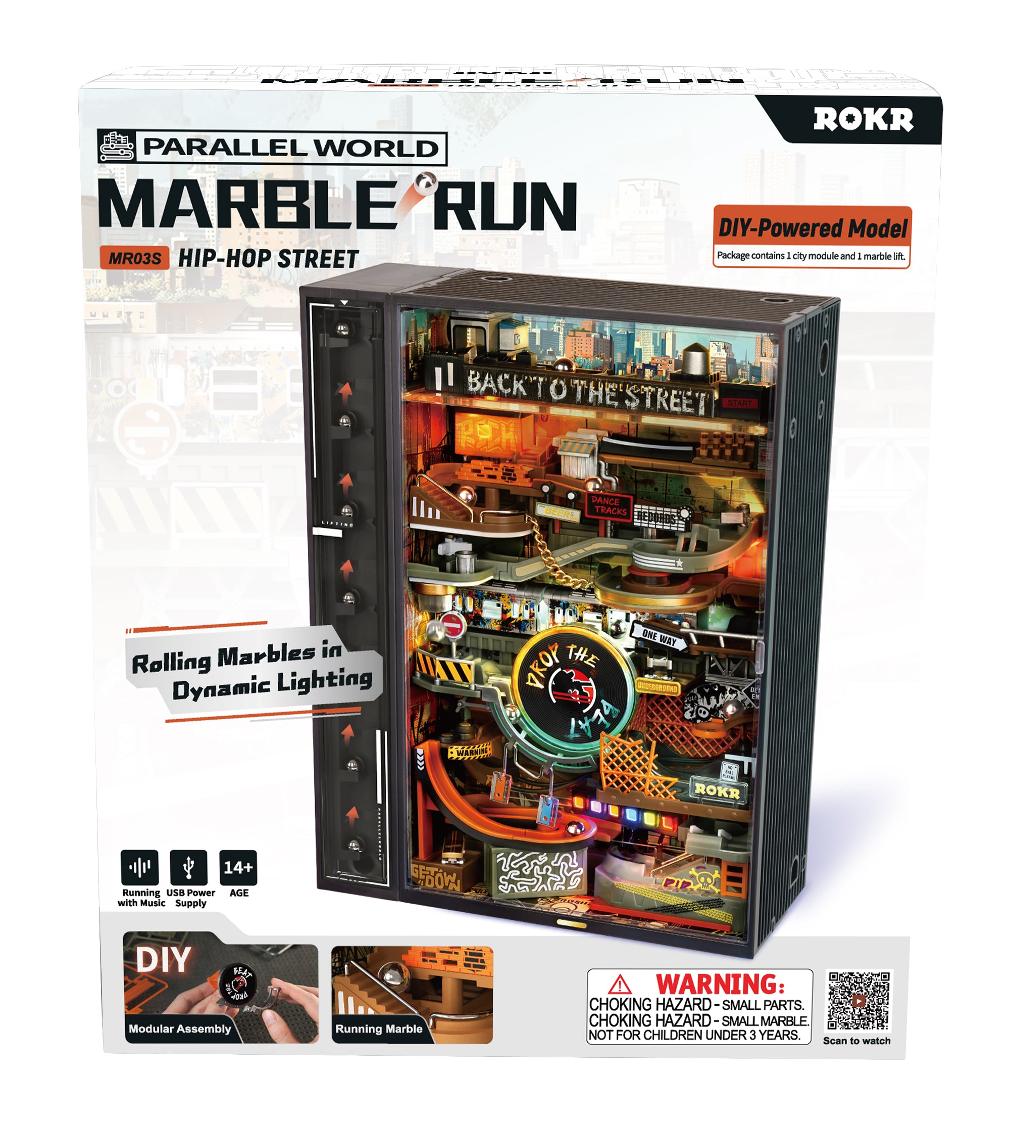 Emballage til ROKR Hip-Hop Street – Mekanisk Marble Run 3D Puzzle fra Puzzles & More