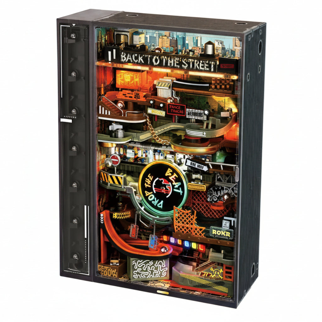 ROKR Hip-Hop Street – Mekanisk Marble Run 3D Puzzle vist som samlet model