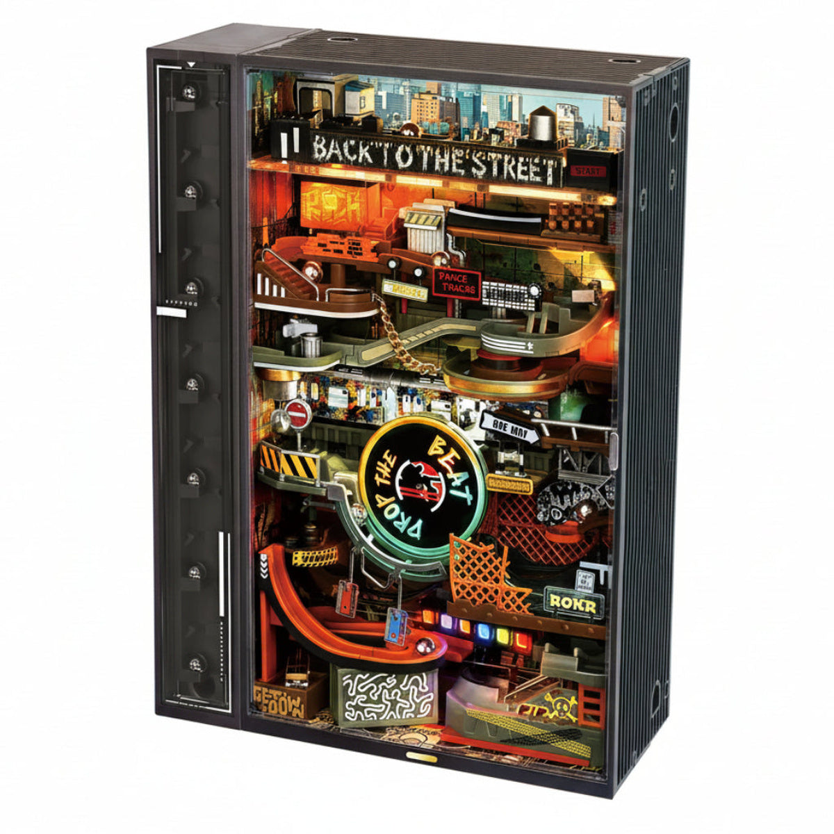 ROKR Hip-Hop Street – Mekanisk Marble Run 3D Puzzle vist som samlet model