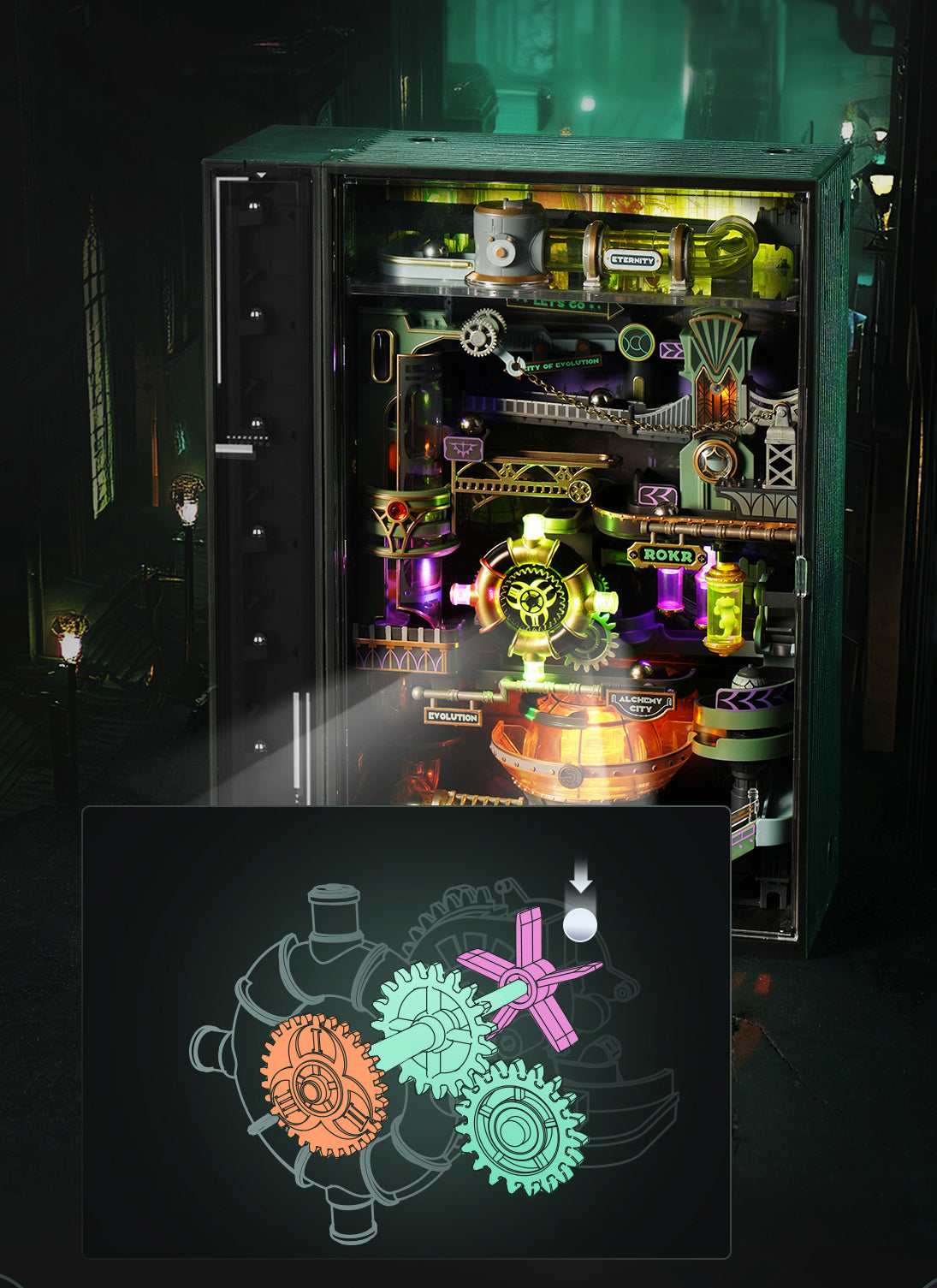 Detaljebillede af ROKR Alchemy City – Mekanisk Marble Run 3D Puzzle