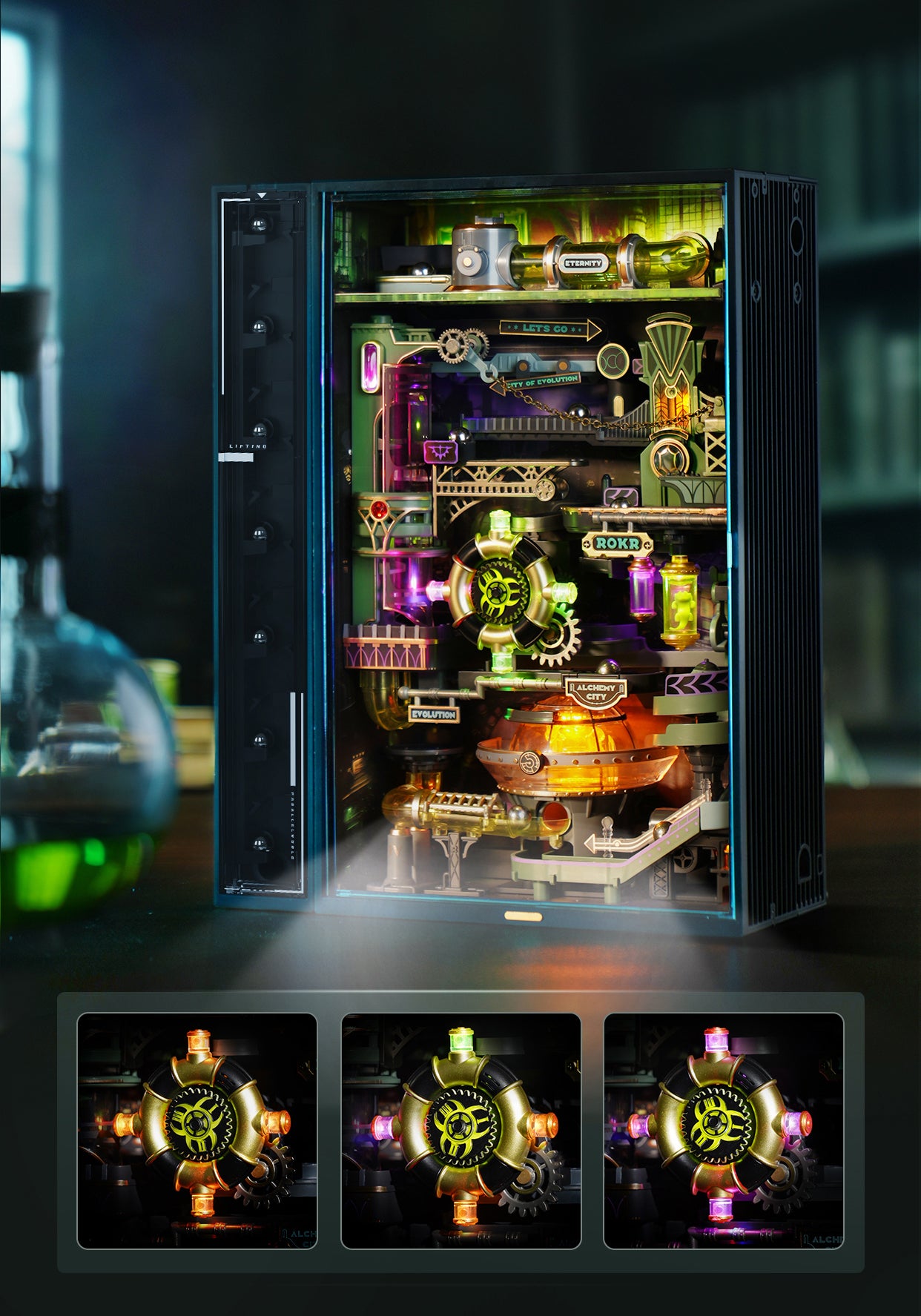 Detaljebillede af ROKR Alchemy City – Mekanisk Marble Run 3D Puzzle