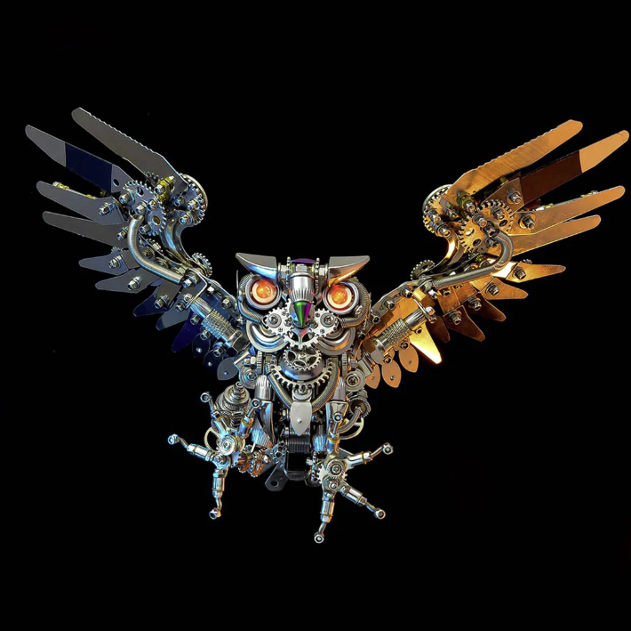 Detaljebillede af 3D Steampunk Owl metal puzzle