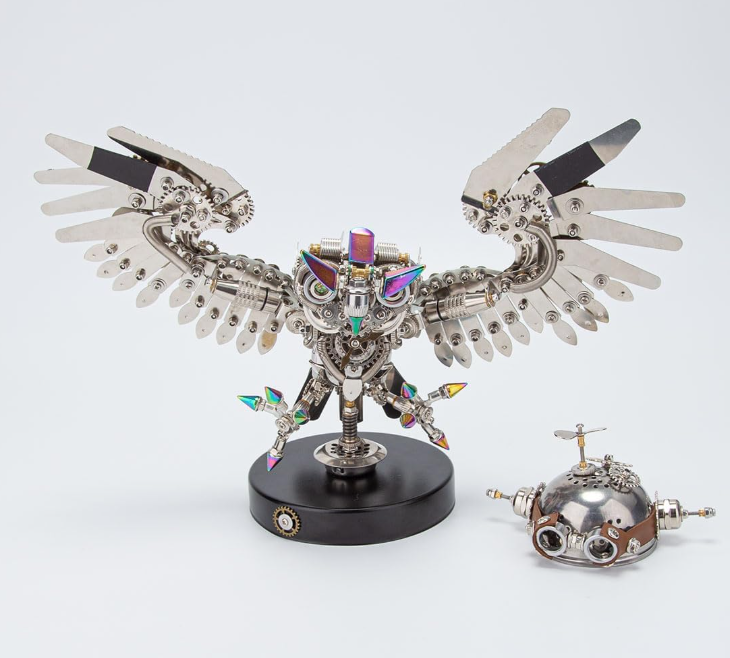 Detaljebillede af 3D Steampunk Owl metal puzzle