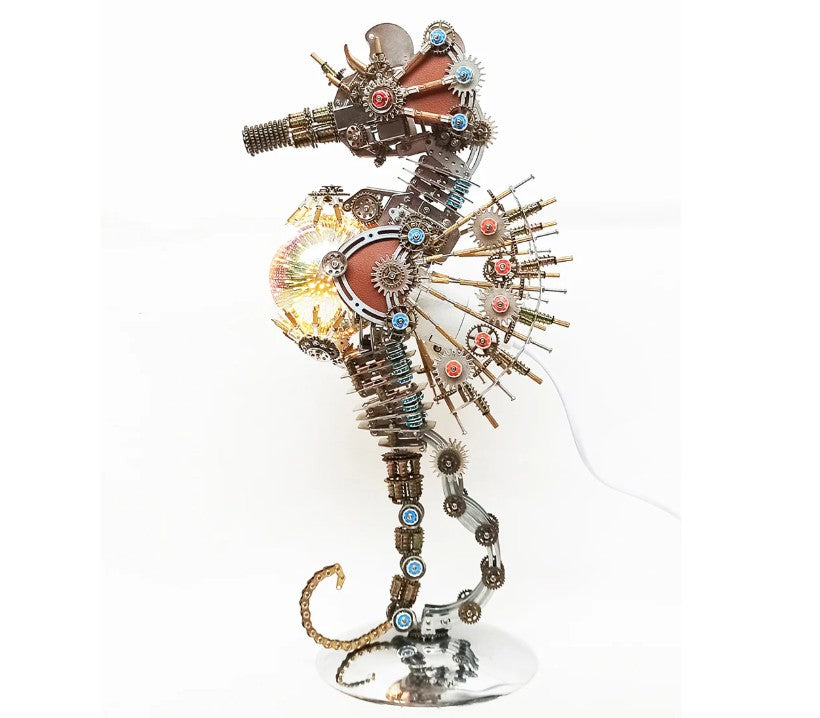 Detaljebillede af 3D Steampunk Seahorse metal puzzle Med Lampe