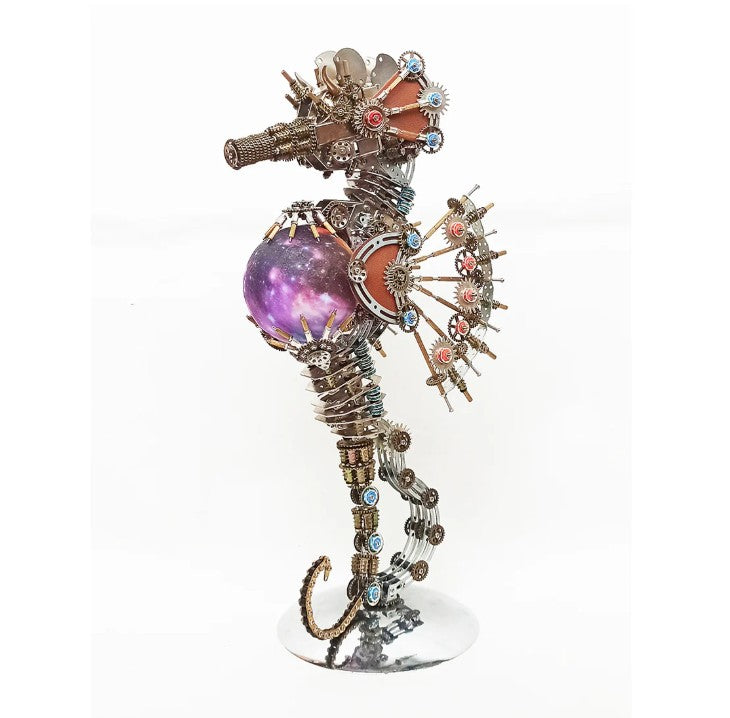Detaljebillede af 3D Steampunk Seahorse metal puzzle Med Lampe