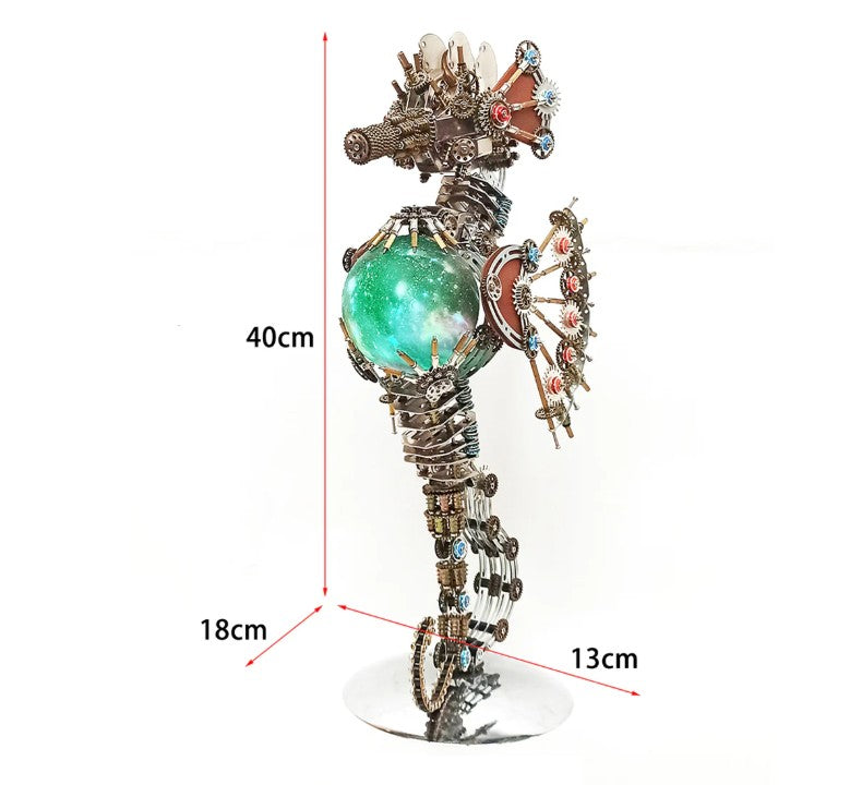 Detaljebillede af 3D Steampunk Seahorse metal puzzle Med Lampe