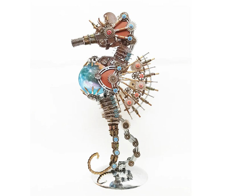 3D Steampunk Seahorse metal puzzle Med Lampe vist som samlet model