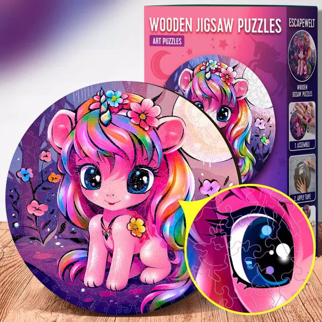 Detaljebillede af Unicorn Puzzle 200 pieces fra EscapeWelt – Træpuslespil