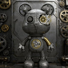3D Cyberpunk Mecha Bear White/Silver/Gold vist som samlet model